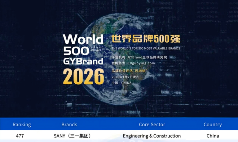 SANY recunoscută în topul World’s Top 500 Brands 2026, fiind singura marcă chineză de utilaje de construcții